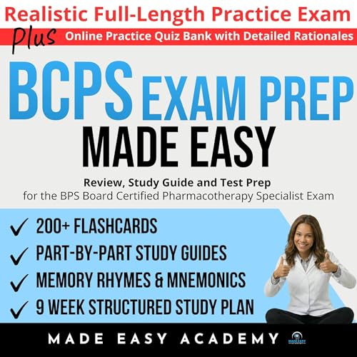 Cover of BCPS Exam Prep Made Easy: Review, Study Guide & Test Prep for the BPS Board Certified Pharmacotherapy Specialist Exam : Flashcards, an Online Quiz Bank, ... Practice Test (Made Easy Academy Series)