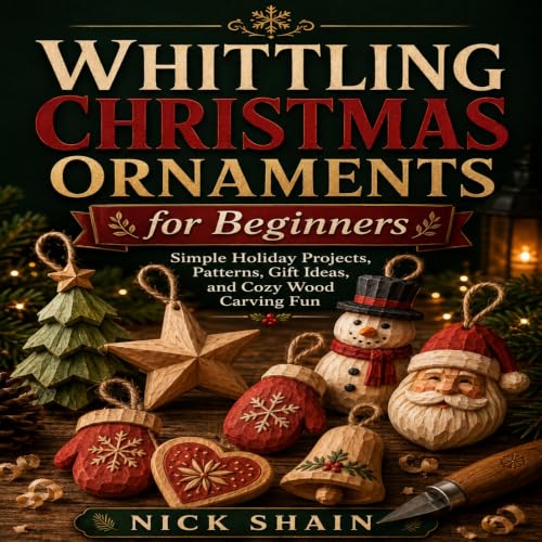 Cover of Whittling Christmas Ornaments for Beginners: Simple Holiday Projects, Patterns, Gift Ideas, and Cozy Wood Carving Fun